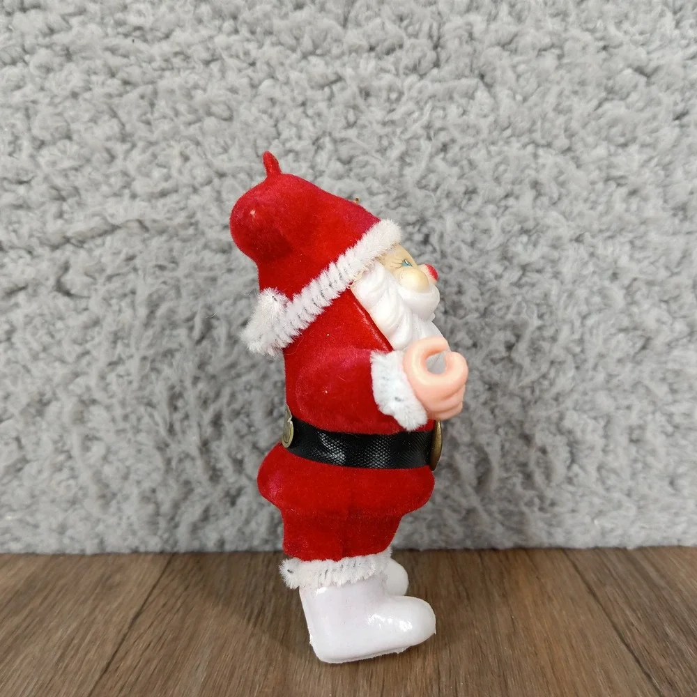 Vintage‎ Santa Ornament Flocked Plastic Christmas Tree Decoration 3 Inch